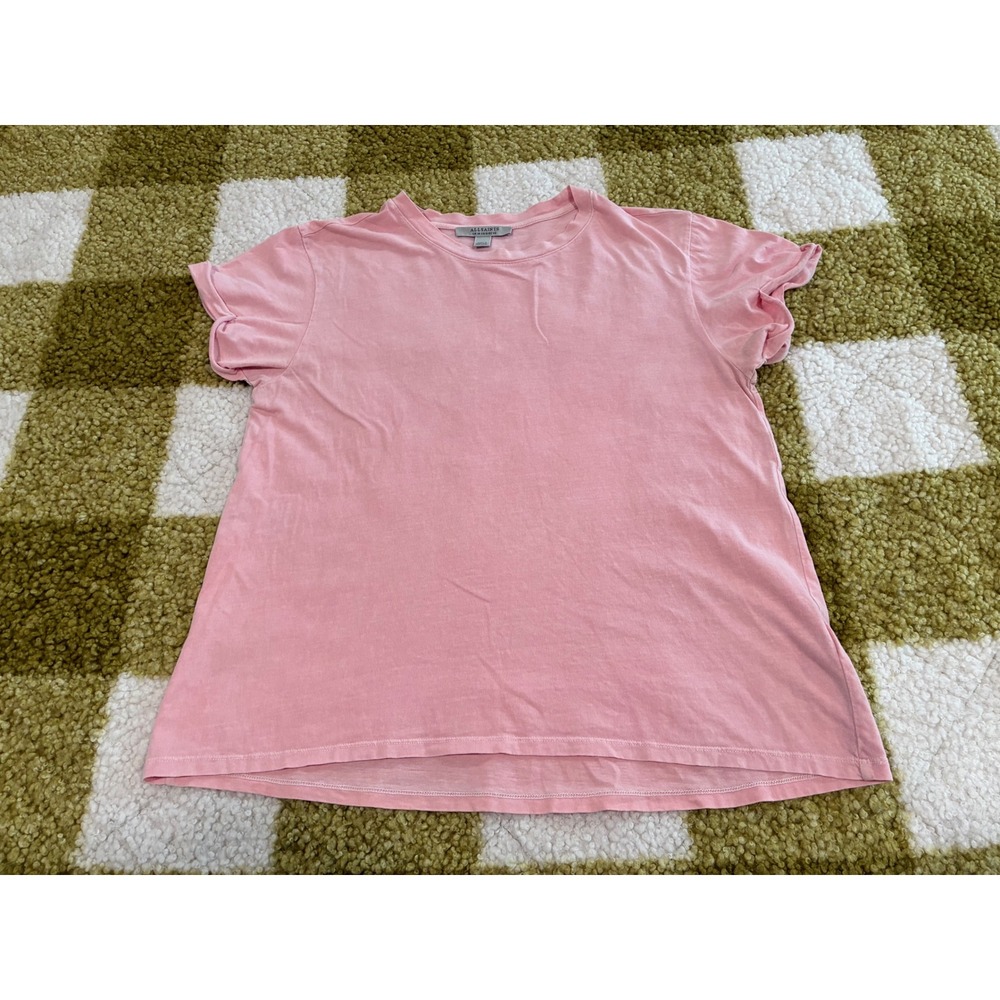 AllSaints Anna Tee Pink Cotton Short Sleeve Rolled‎ Cuff T-Shirt US 10 WM111S